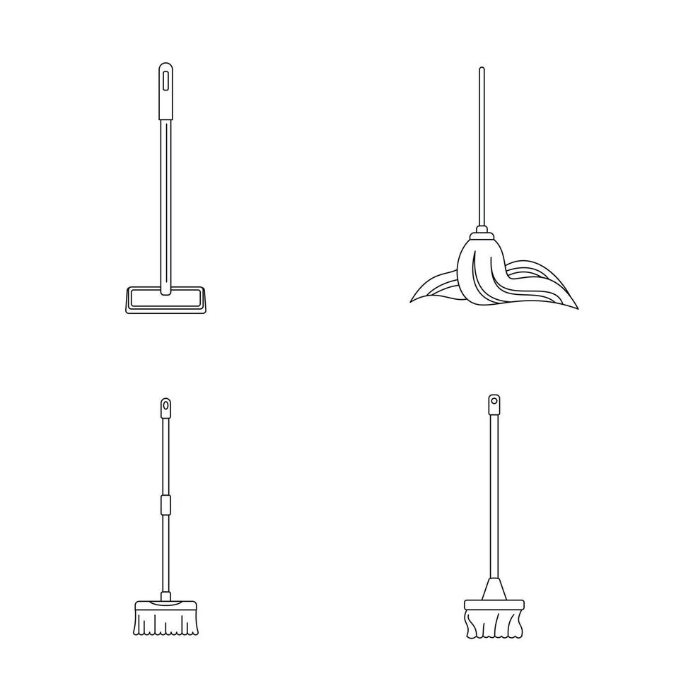 set di icone del tampone di pulizia del mop, stile del contorno vettore
