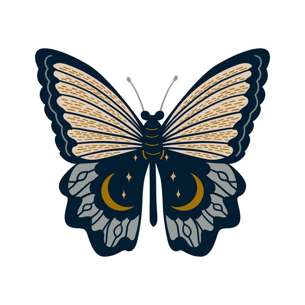 farfalla celeste disegnata a mano o falena magica. insetto mistico vettore