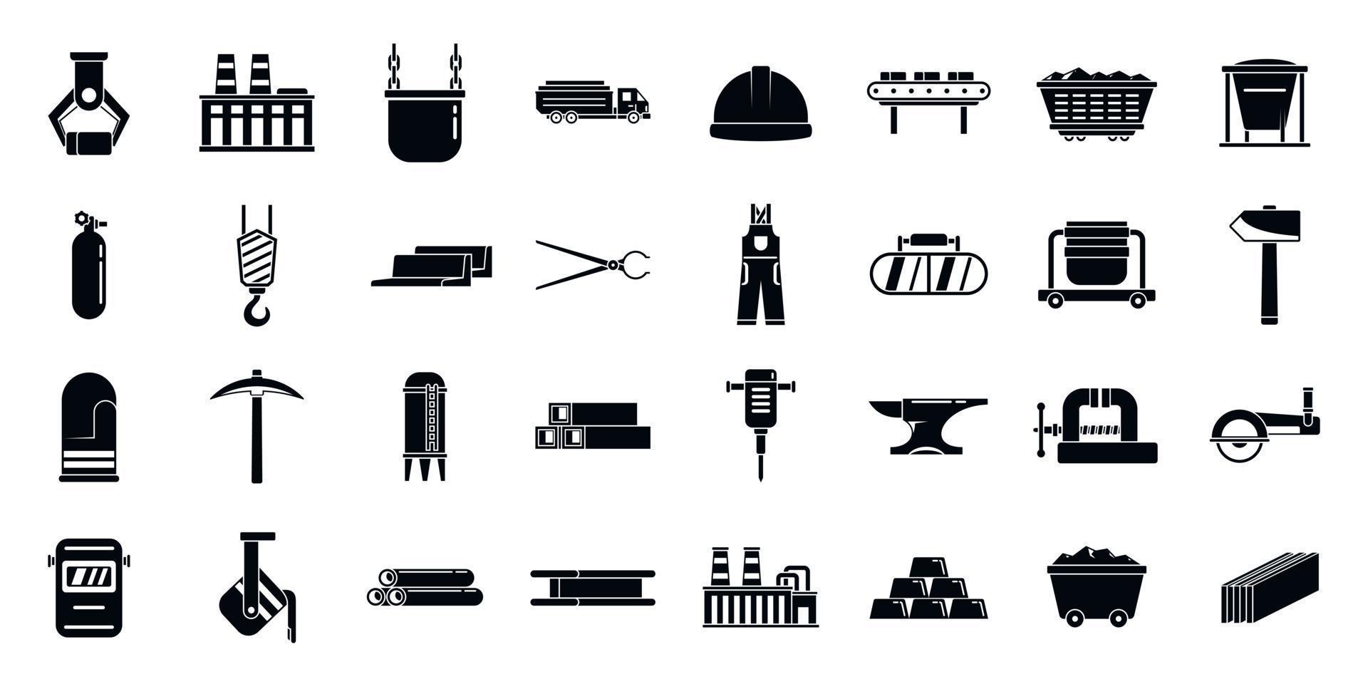 set di icone di strumenti di metallurgia, stile semplice vettore