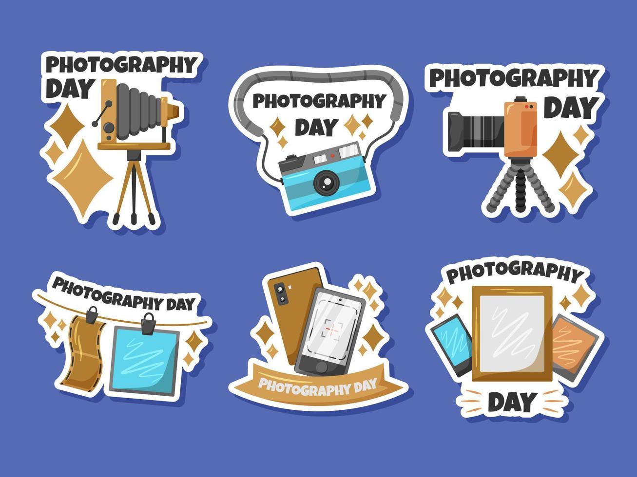 set di adesivi per la giornata mondiale della fotografia vettore