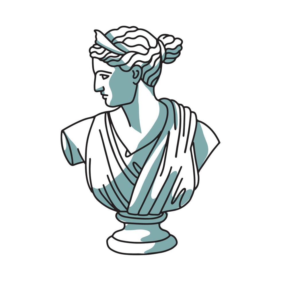 scultura greca di profilo femminile. arte lineare moderna, contorno estetico con ombra. illustrazione lineare vettoriale per l'arredamento della casa come poster, wall art, tote bag, stampa t-shirt, adesivo