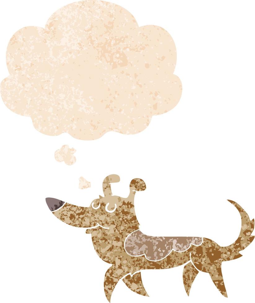 cartone animato cane e bolla di pensiero in stile retrò strutturato vettore