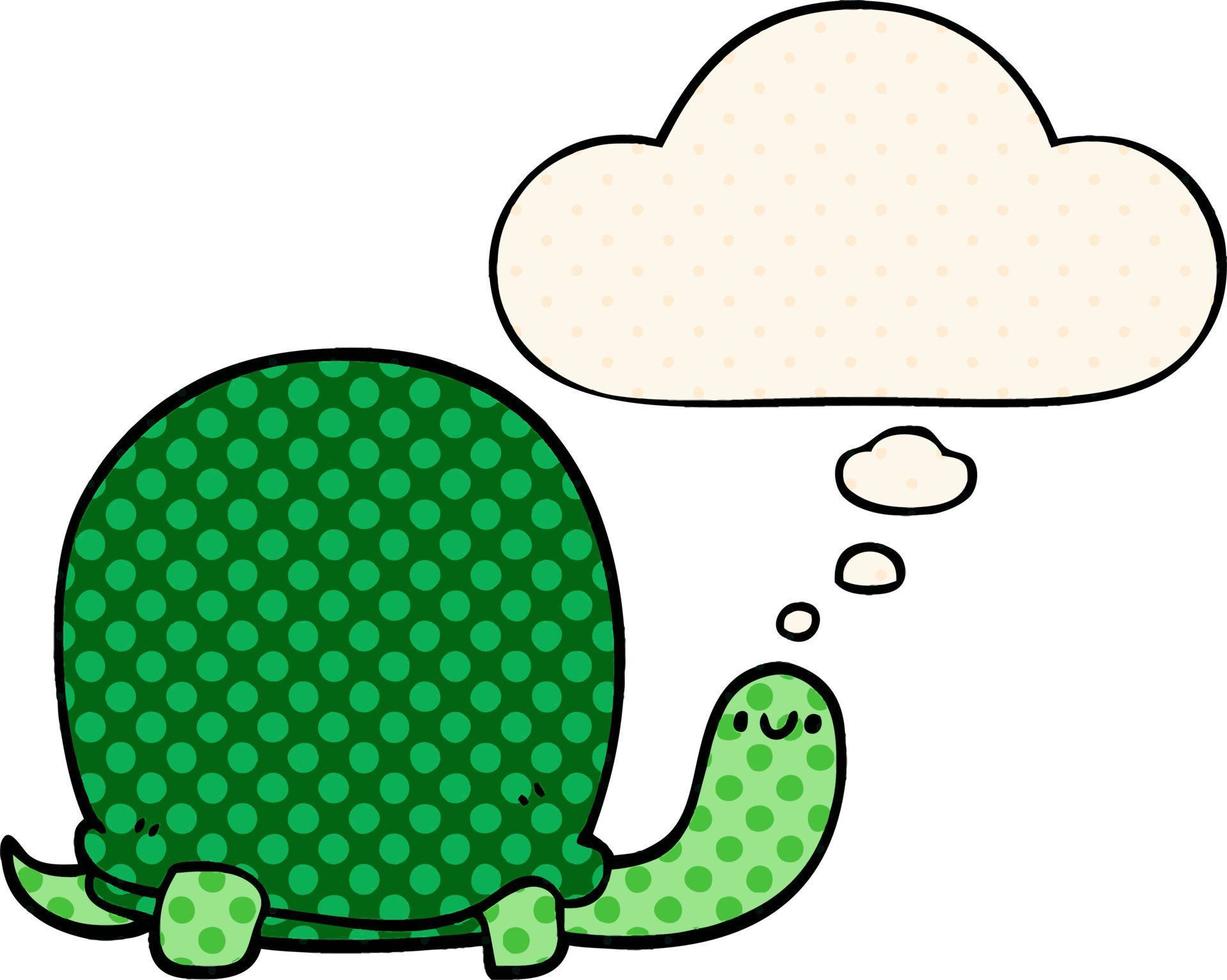 simpatico cartone animato tartaruga e bolla di pensiero in stile fumetto vettore