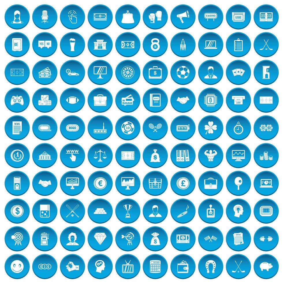 100 icone di lotterie impostate in blu vettore