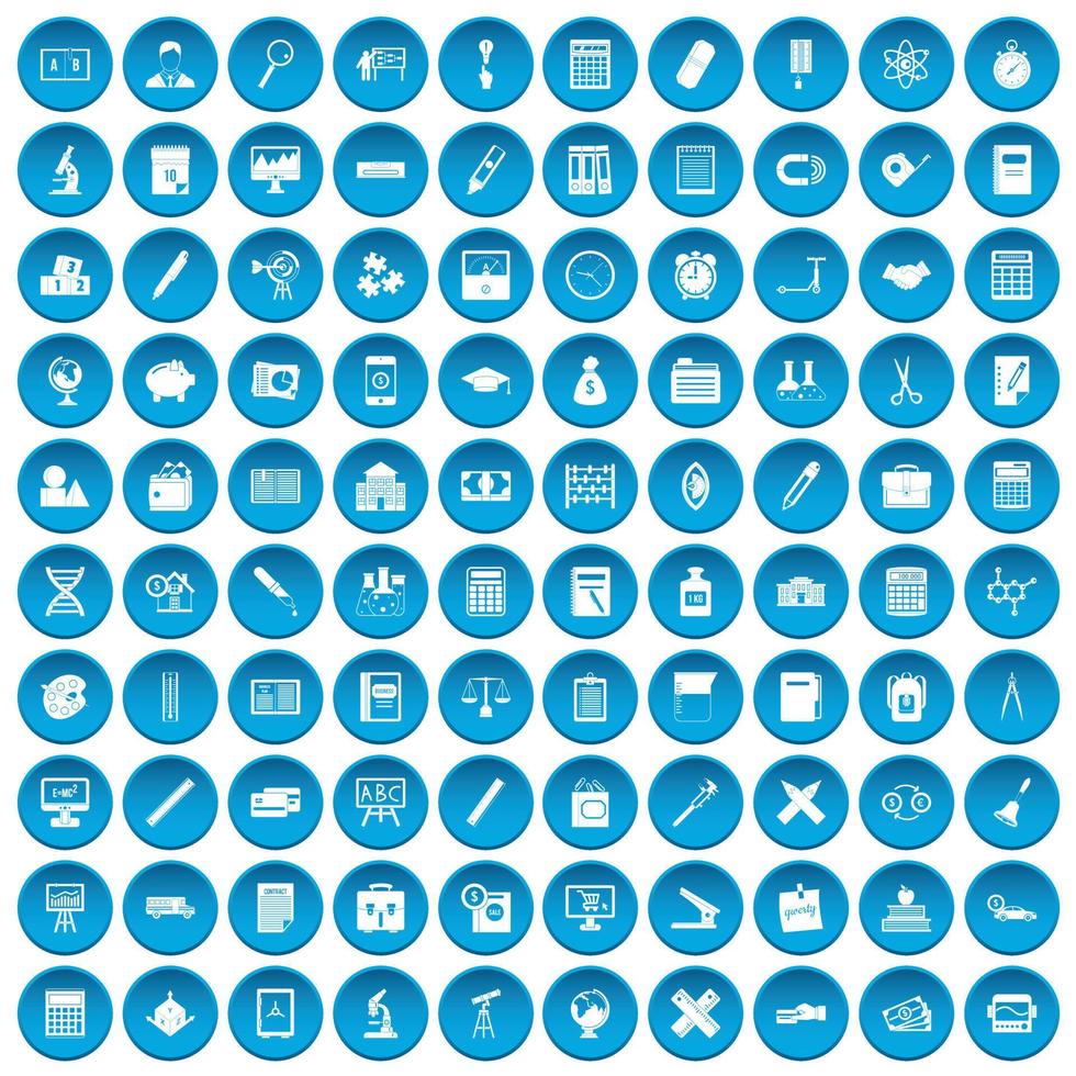 100 icone della calcolatrice impostate in blu vettore