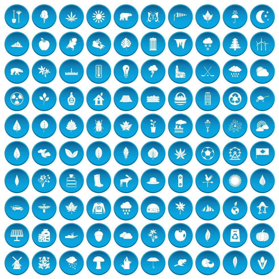 100 icone foglia impostate in blu vettore