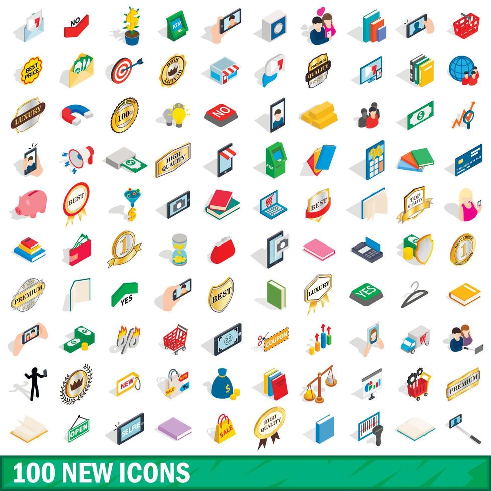 100 nuove icone impostate, stile 3d isometrico vettore