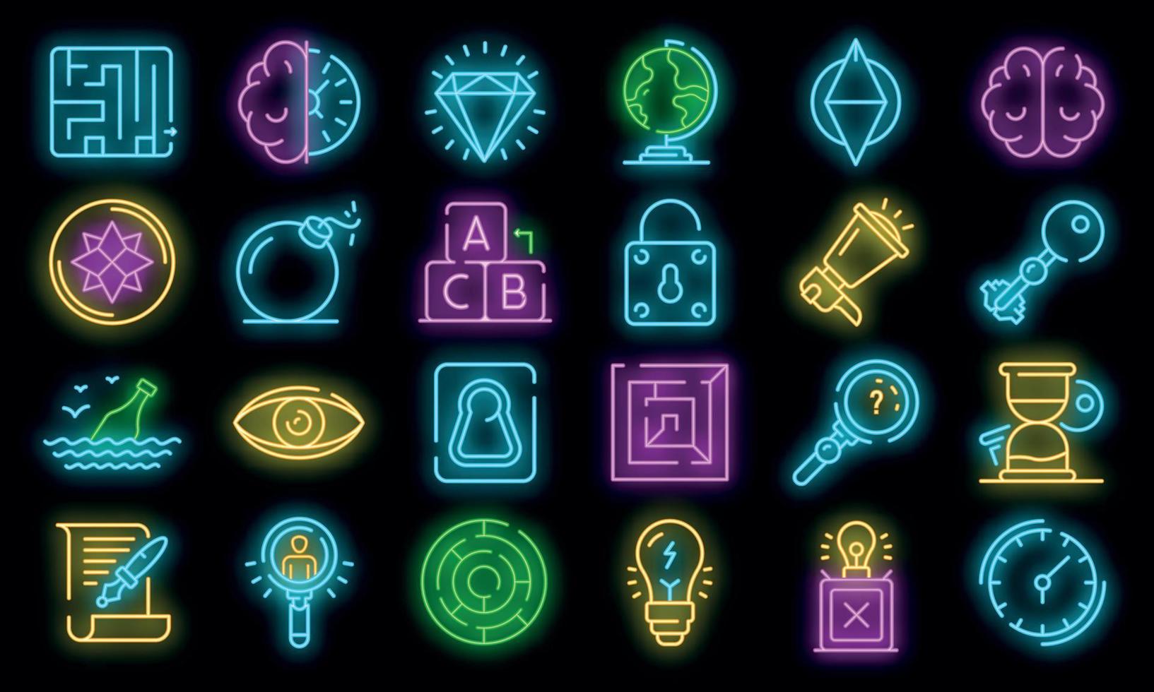 icone di ricerca impostate vettore neon