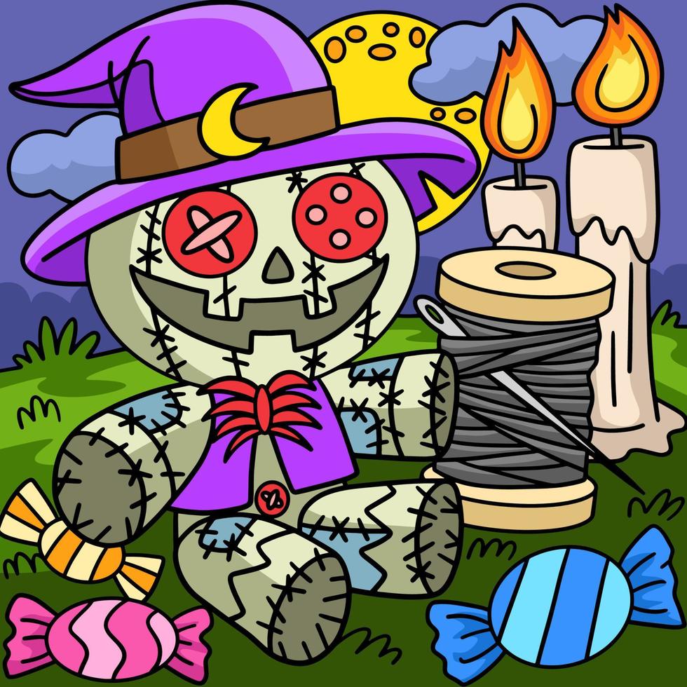 illustrazione del fumetto colorato di halloween della bambola voodoo vettore