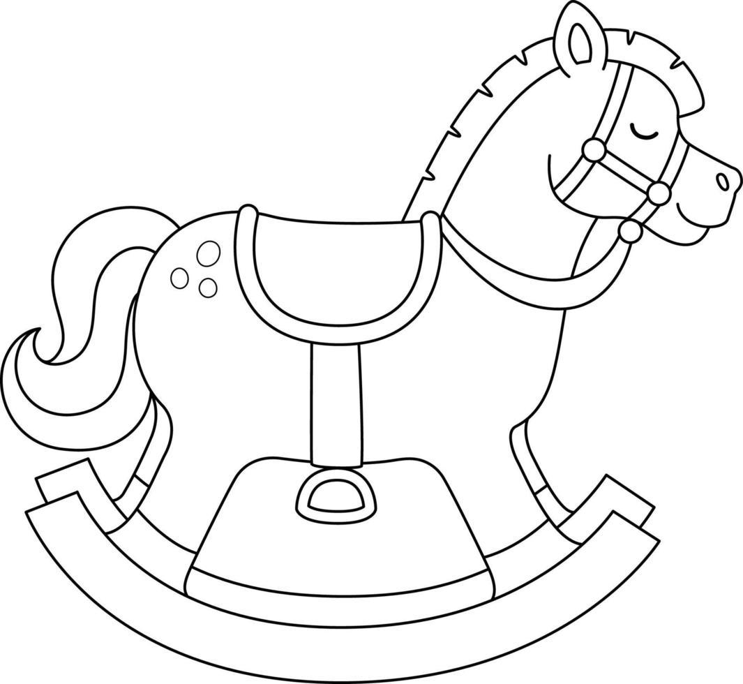 Pagina da colorare isolata del cavallo a dondolo di natale vettore