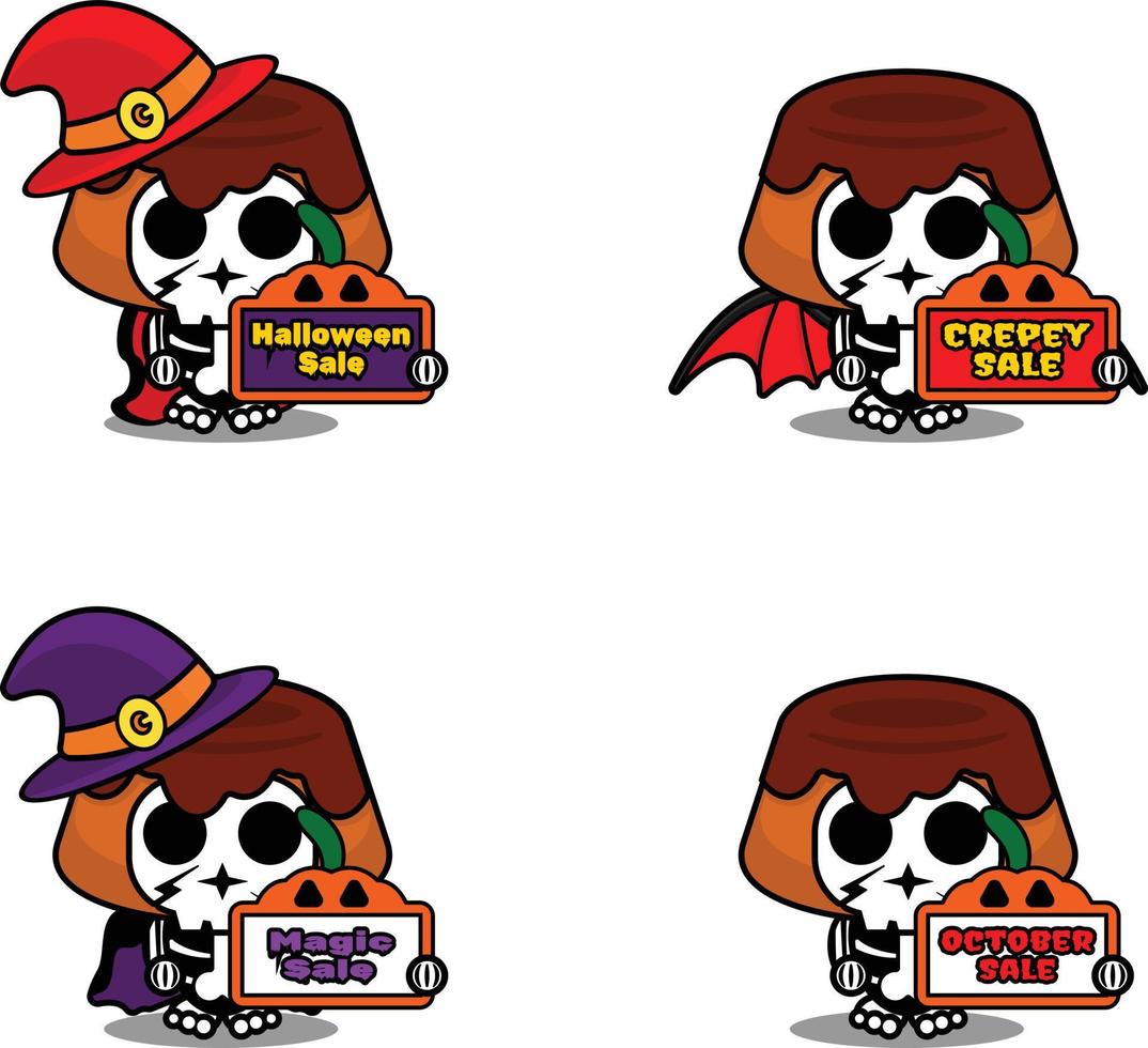 vettore personaggio dei cartoni animati mascotte costume osso torta al cioccolato cibo azienda vendita halloween board