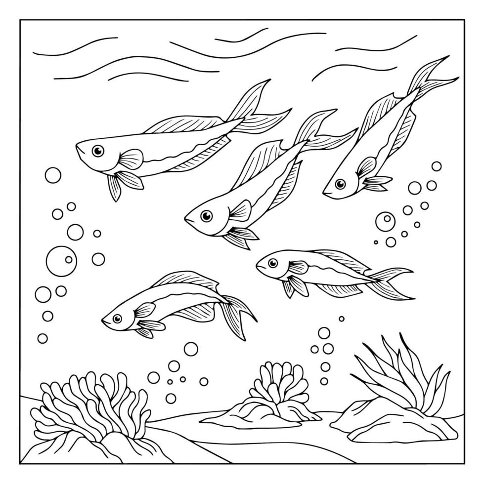 disegno vettoriale pesce sotto il mare da colorare per bambini