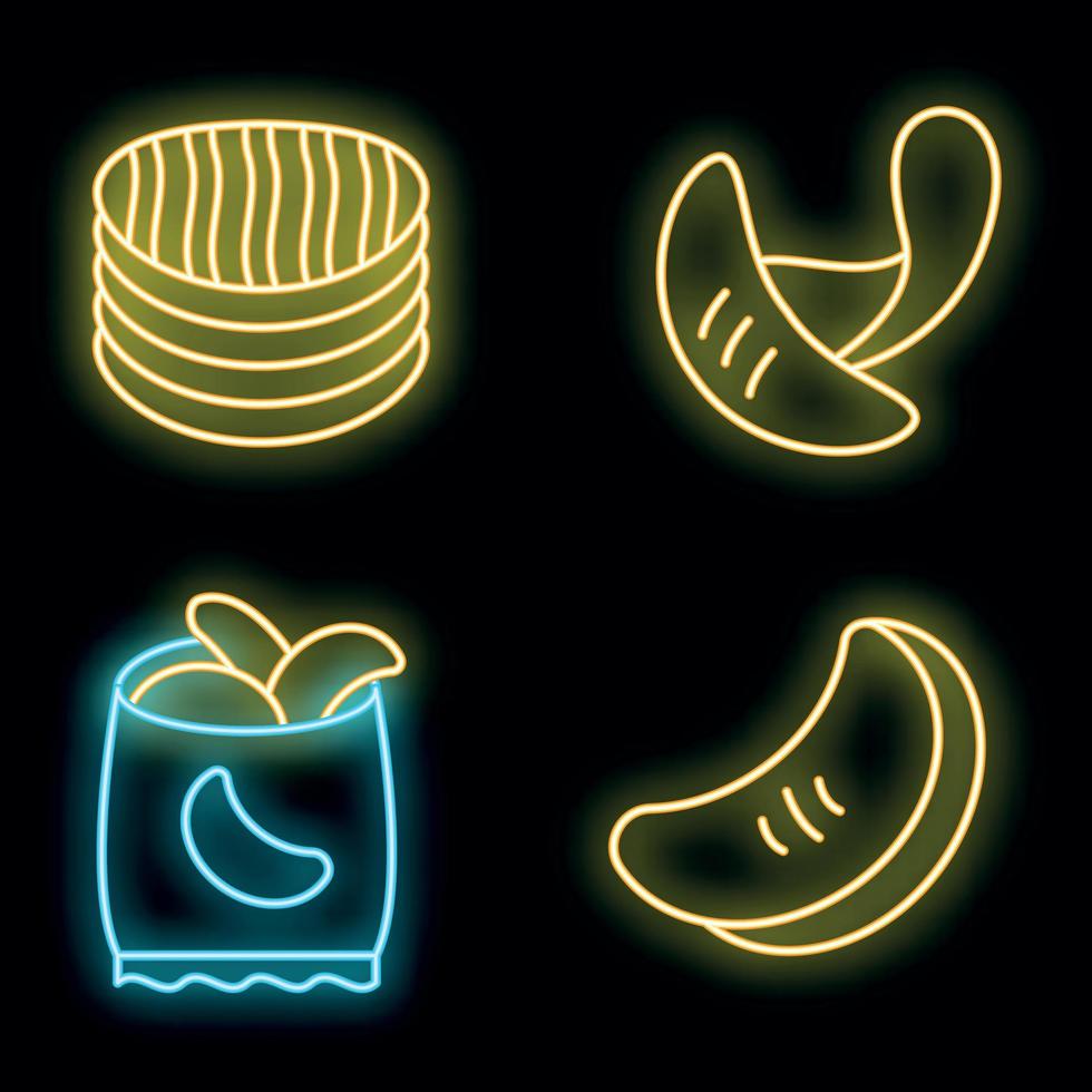 patatine fritte icone set vettore neon