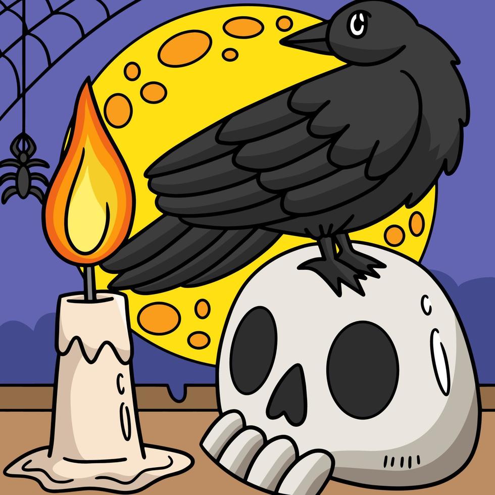 illustrazione del fumetto colorato di halloween del corvo vettore