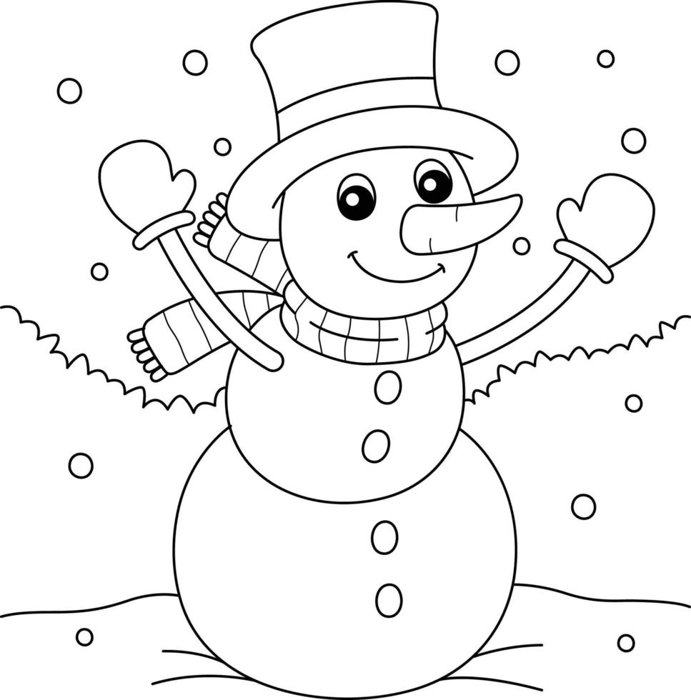 Pagina da colorare di natale pupazzo di neve per bambini vettore