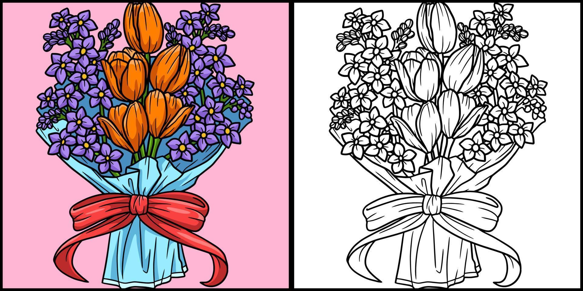 bouquet di fiori da colorare pagina illustrazione colorata vettore