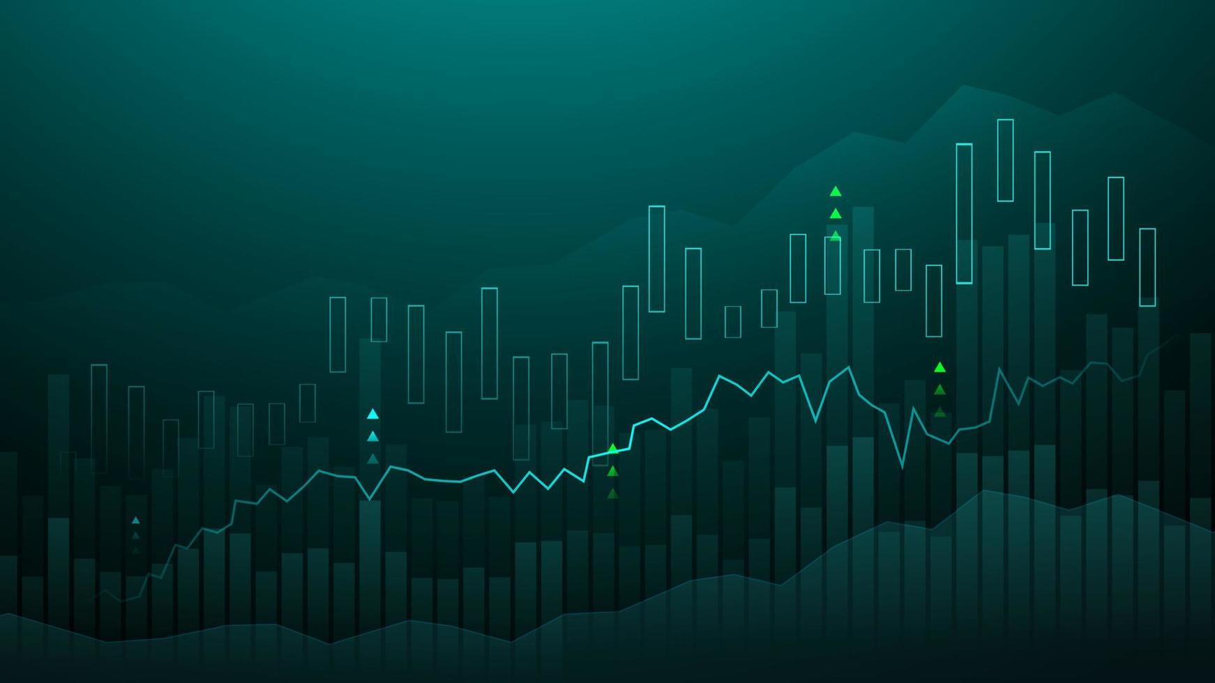 business candle stick grafico grafico del trading di investimenti nel mercato azionario su sfondo blu. punto rialzista, tendenza al rialzo del grafico. disegno vettoriale di economia