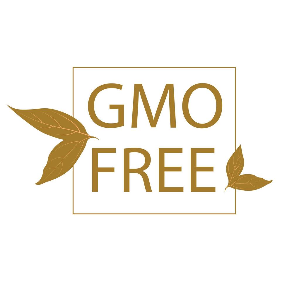 illustrazione di stock di vettore di marca gratuito OGM. prodotto naturale. bio. foglie verdi. adesivo quadrato. Isolato su uno sfondo bianco.
