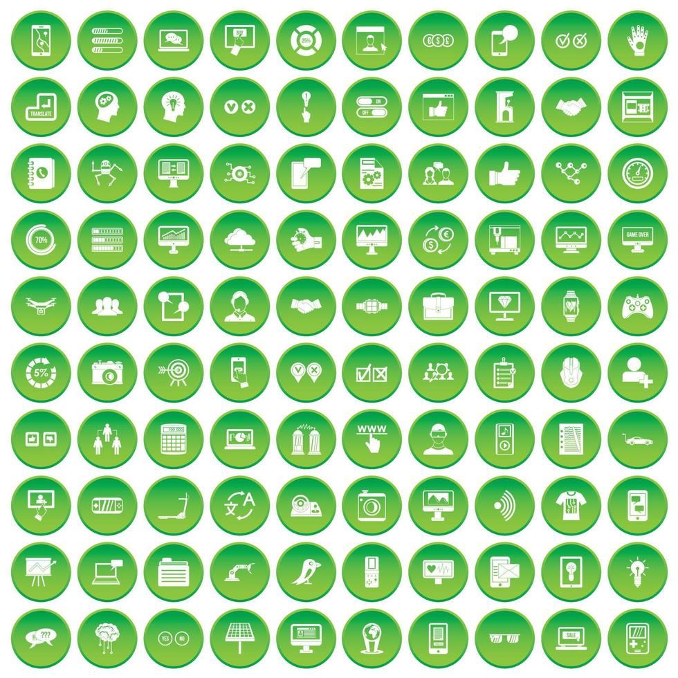 100 icone dell'interfaccia impostano un cerchio verde vettore