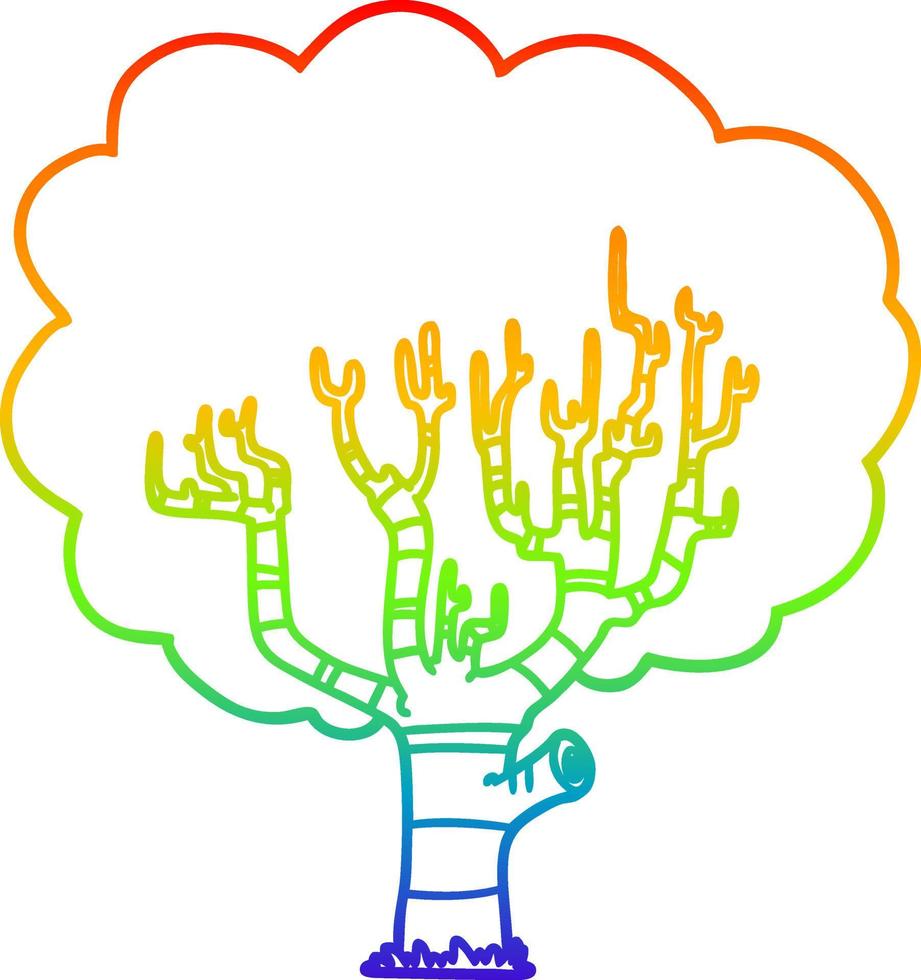 albero dei cartoni animati di disegno a tratteggio sfumato arcobaleno vettore