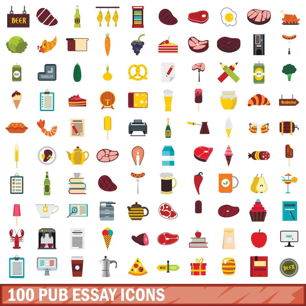 100 set di icone di saggi da pub, stile piatto vettore