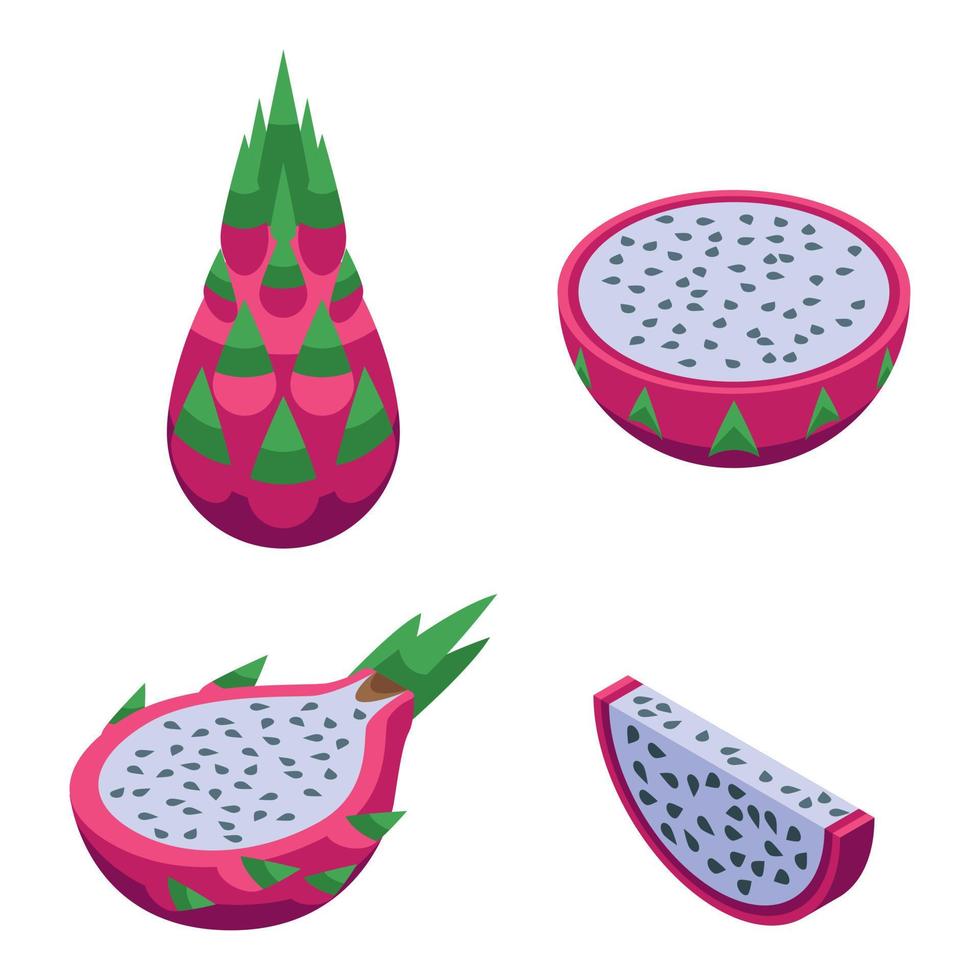 pitaya set di icone, stile isometrico vettore