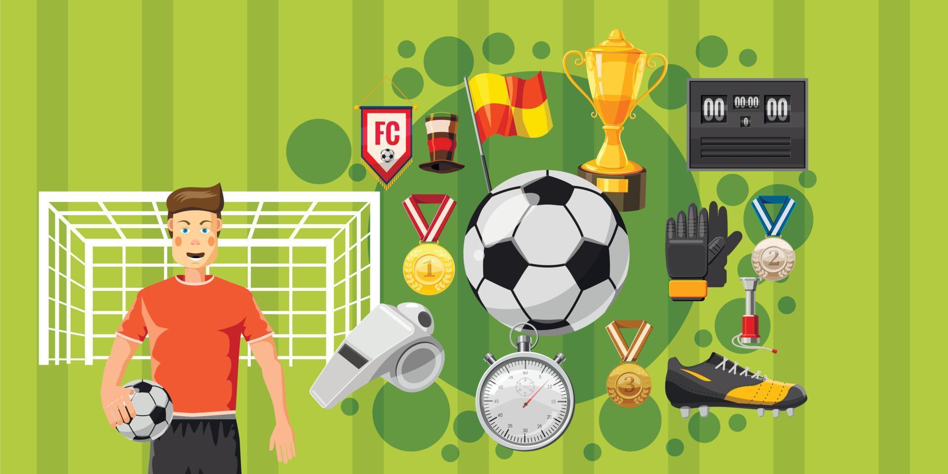 banner di gioco di calcio orizzontale, stile cartone animato vettore