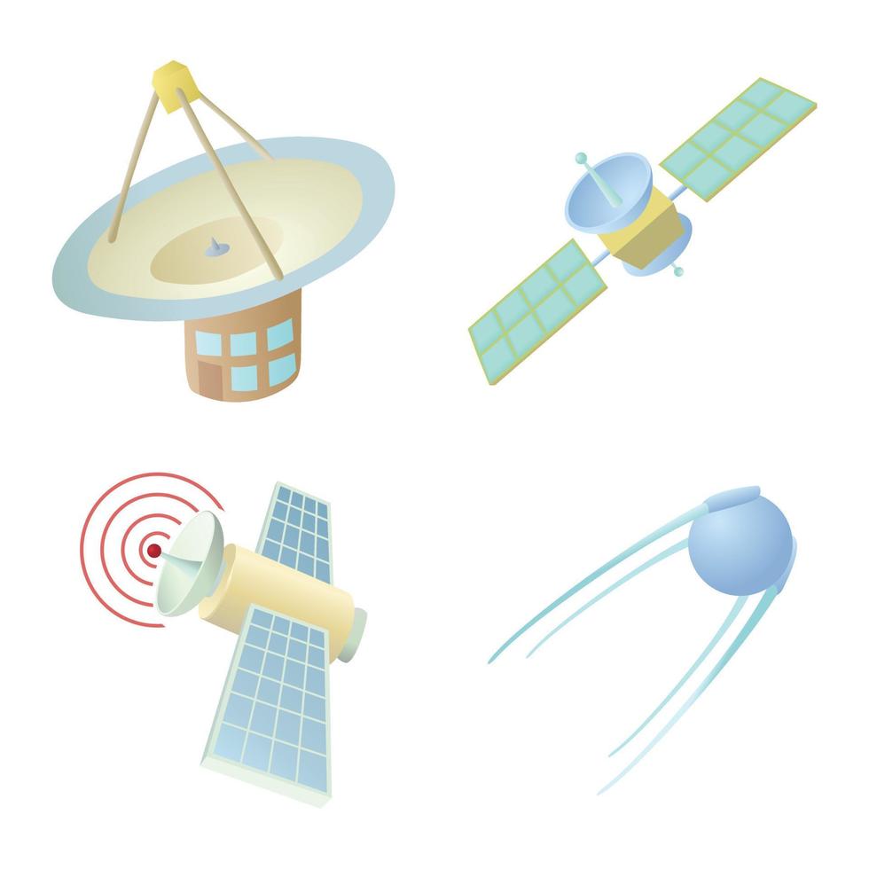 set di icone satellitari, stile cartone animato vettore