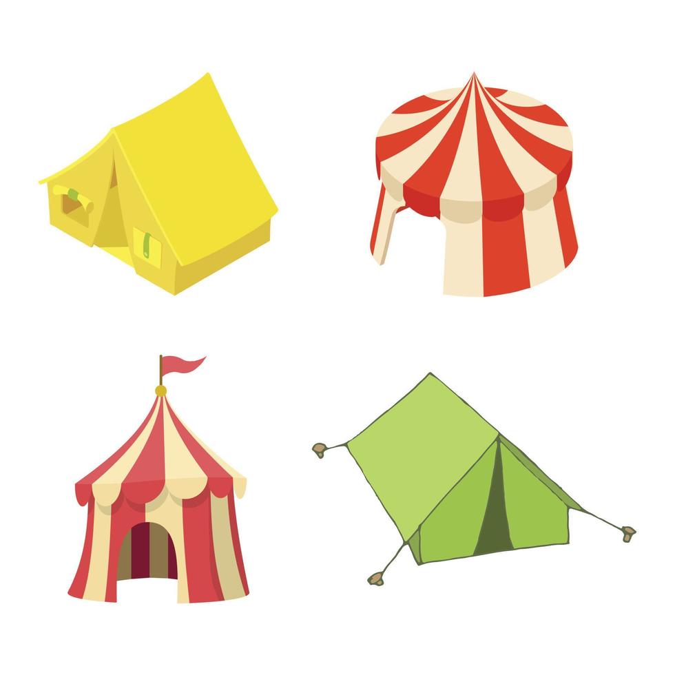 set di icone tenda, stile cartone animato vettore