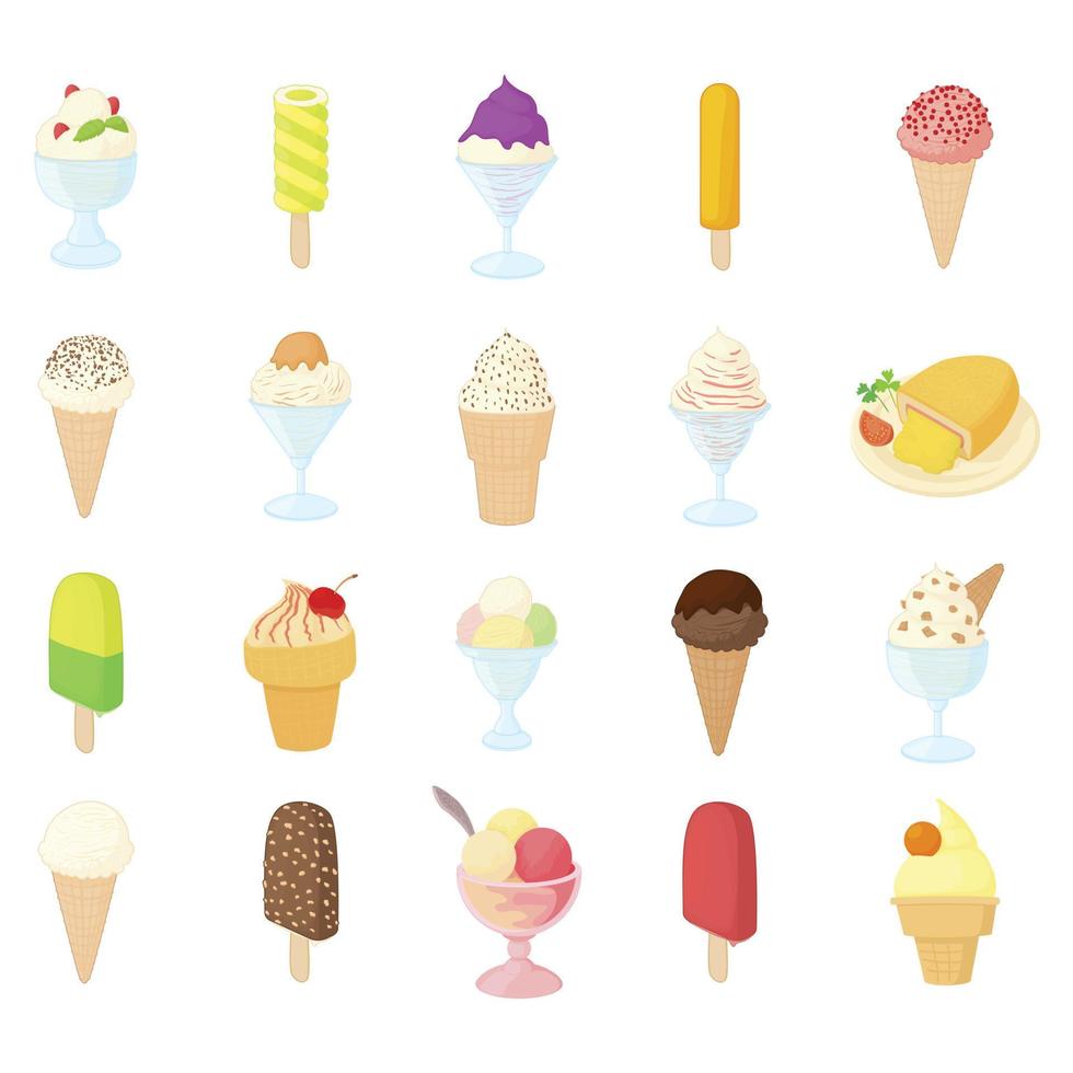 set di icone di gelato, stile cartone animato vettore