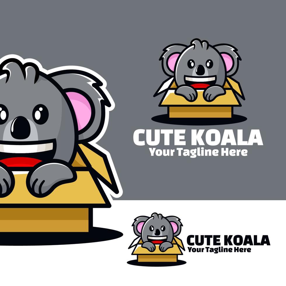 simpatico logo koala nell'illustrazione di arte della scatola vettore