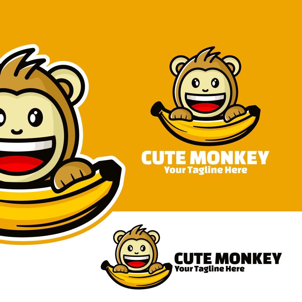 carino logo scimmia con grande banana arte illustrazione vettore