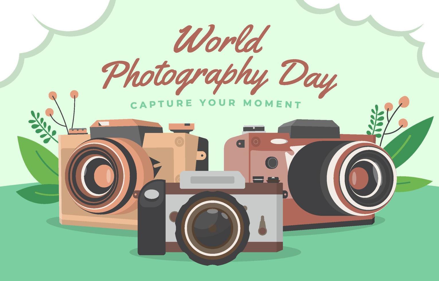 tre tipi di fotocamera nella giornata mondiale della fotografia vettore