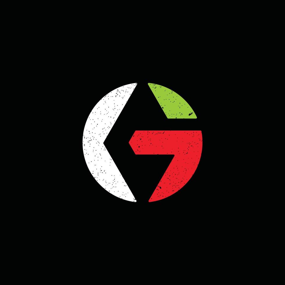 lettera iniziale astratta gc logo in bianco, verde e rosso isolato su sfondo nero applicato per software finanziario logo aziendale adatto anche per i marchi o le aziende che hanno la stessa iniziale vettore