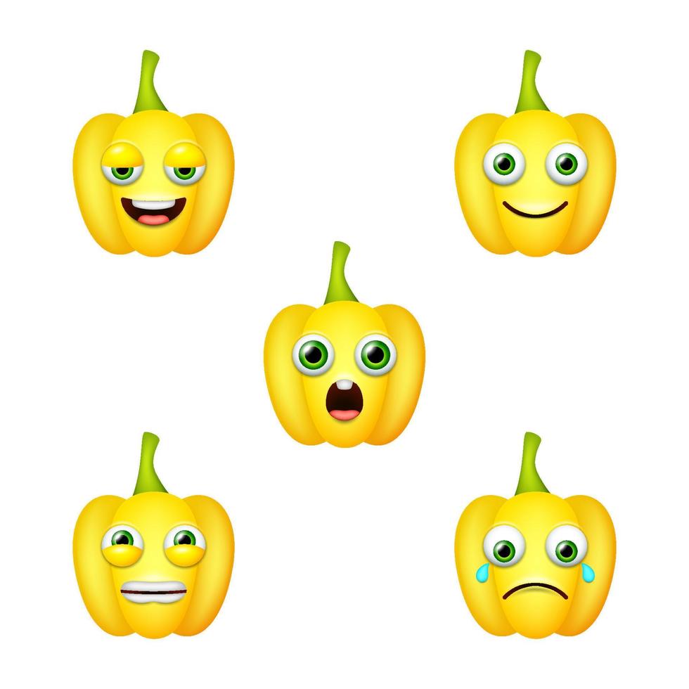 emoticon di simpatico peperone giallo. insieme vettoriale isolato