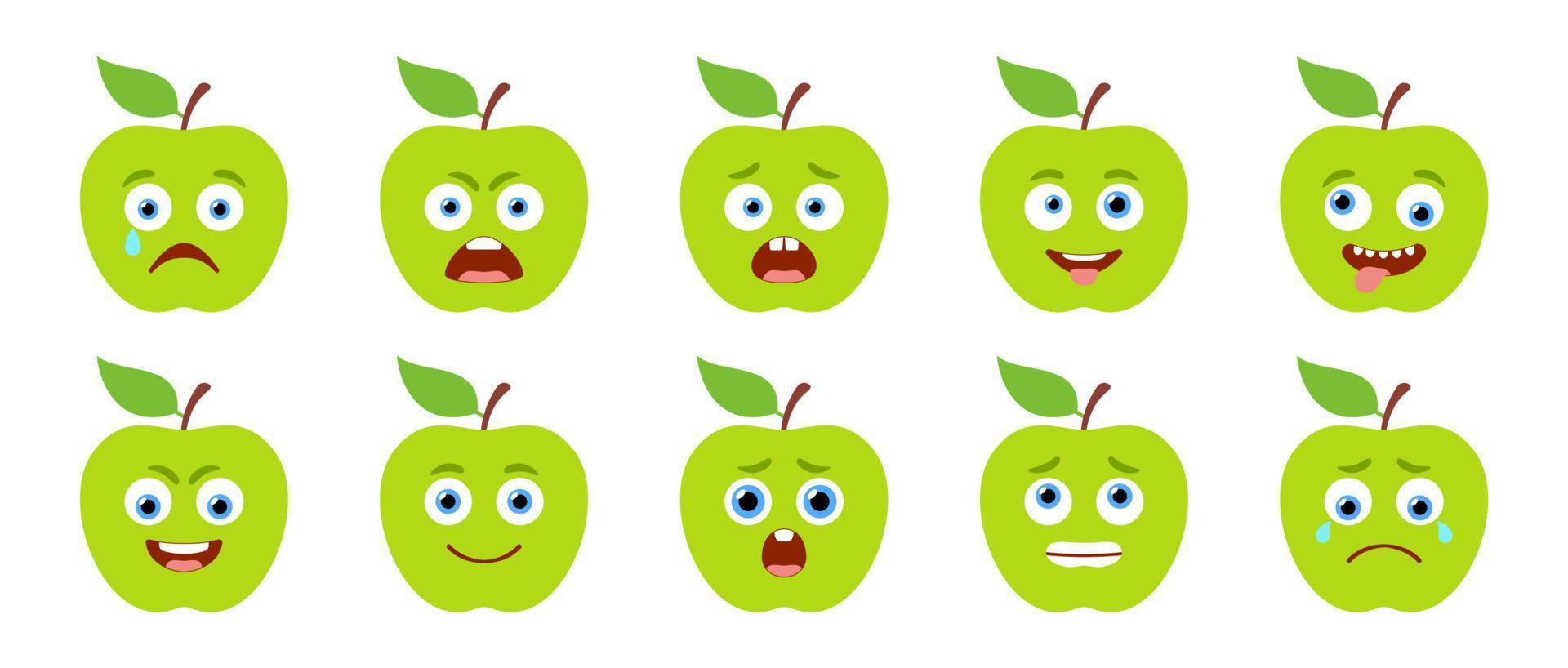 emoticon di mela carina. insieme vettoriale isolato