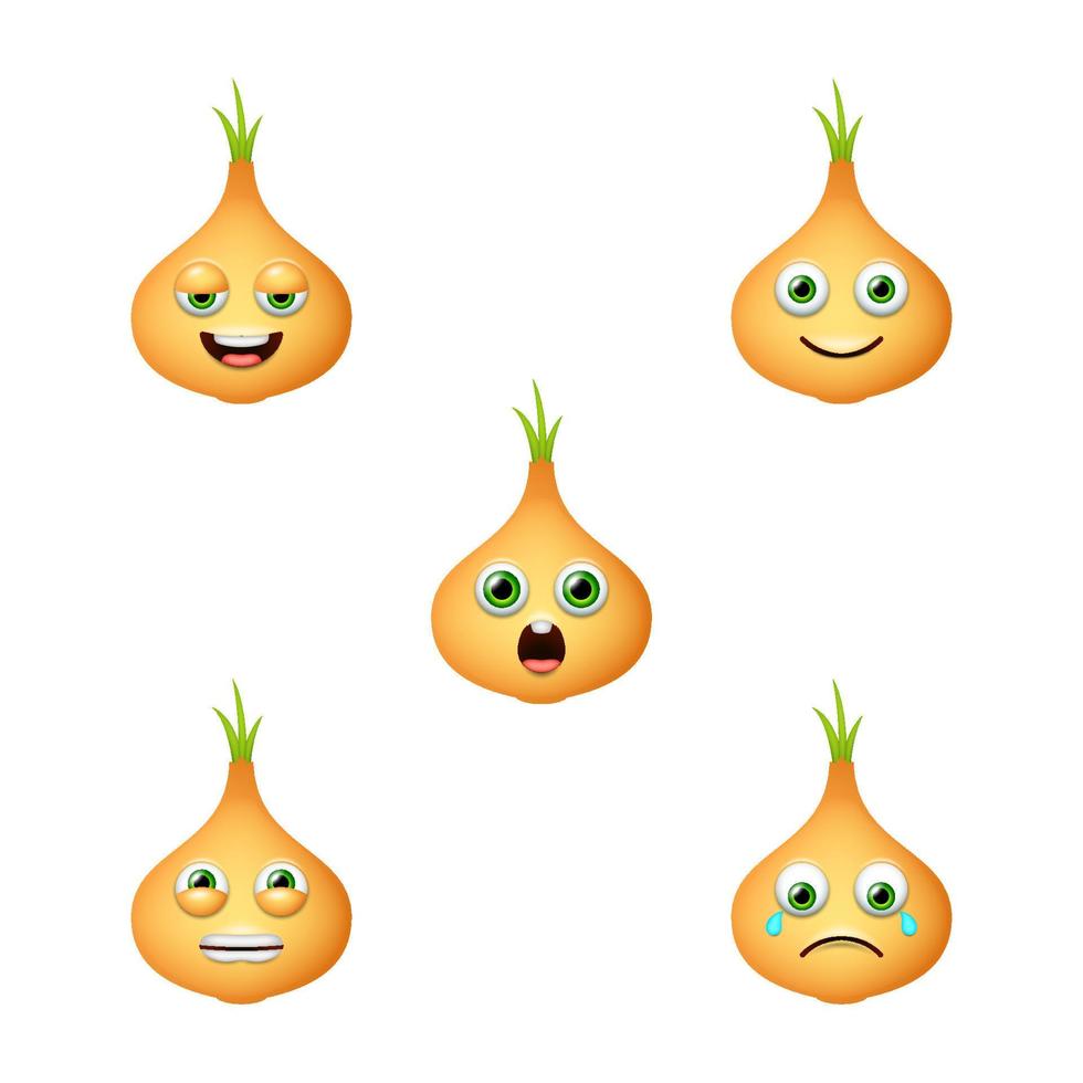 emoticon di cipolla gialla carina. insieme vettoriale isolato