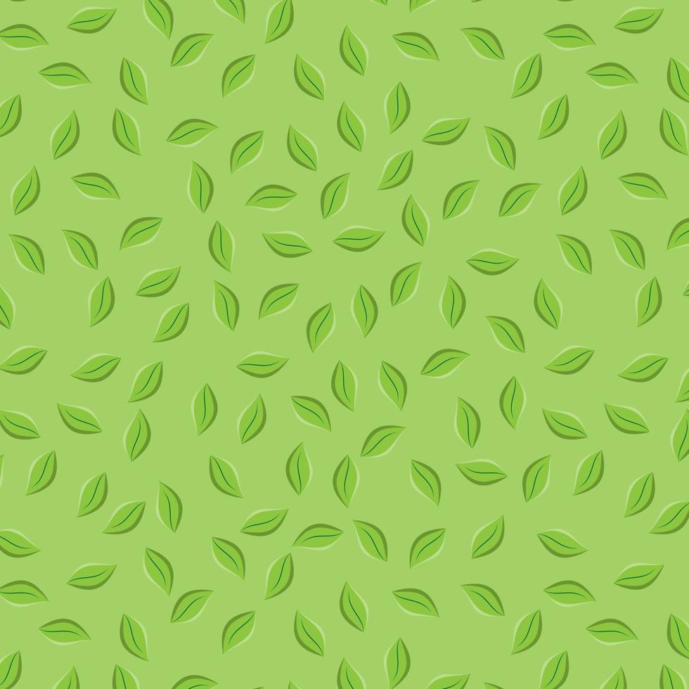 foglie di tè volanti verdi senza cuciture. sfondo verde per tovaglia, tela cerata, lenzuola o altri design tessili vettore