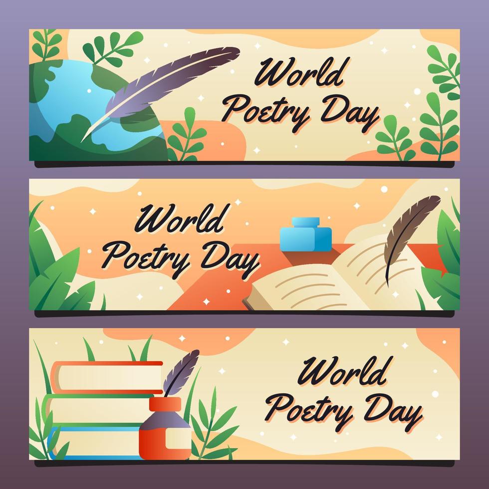 set di banner per la giornata mondiale della poesia vettore