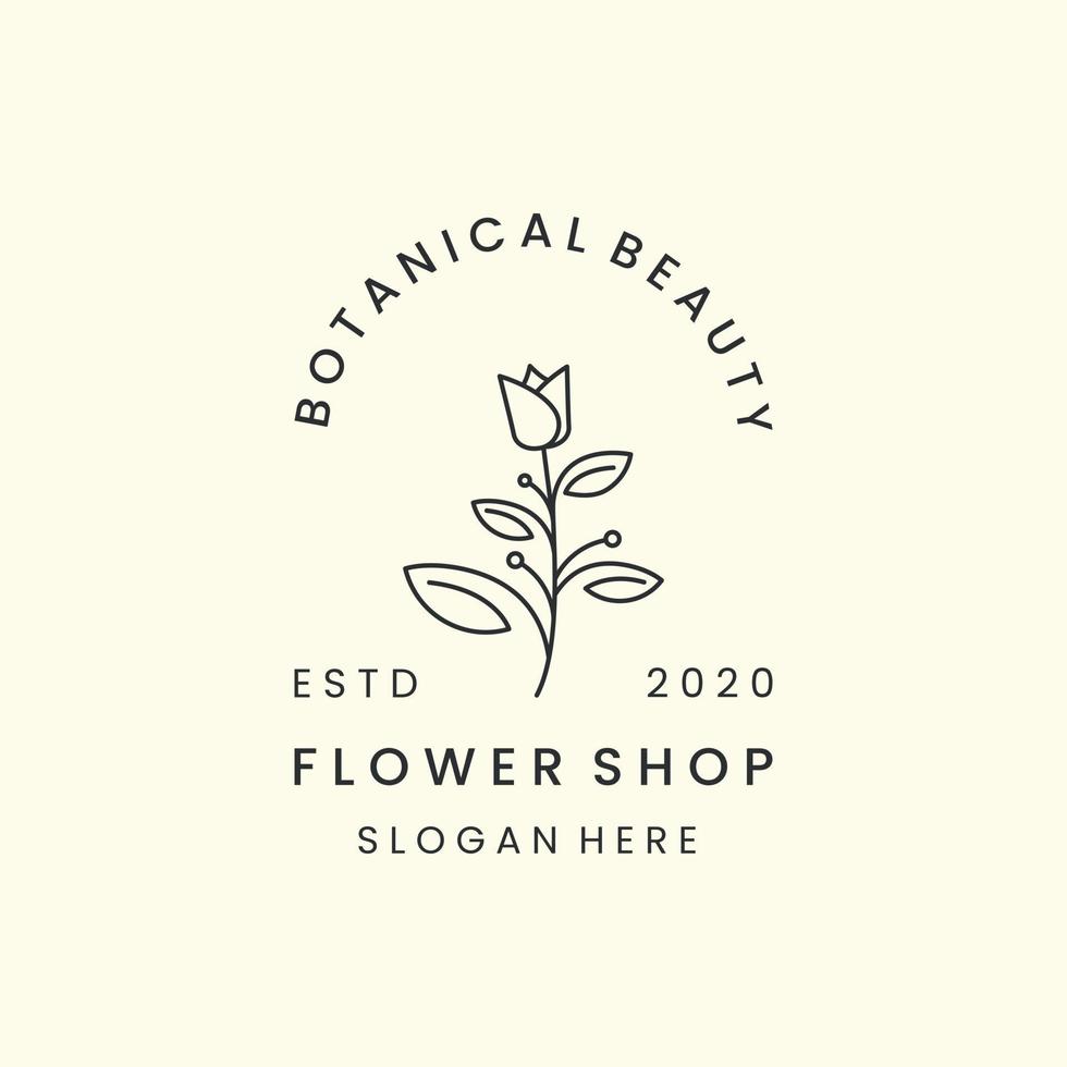 bellezza botanica con illustrazione vettoriale dell'icona del logo in stile line art. natura, floreale, modello di design