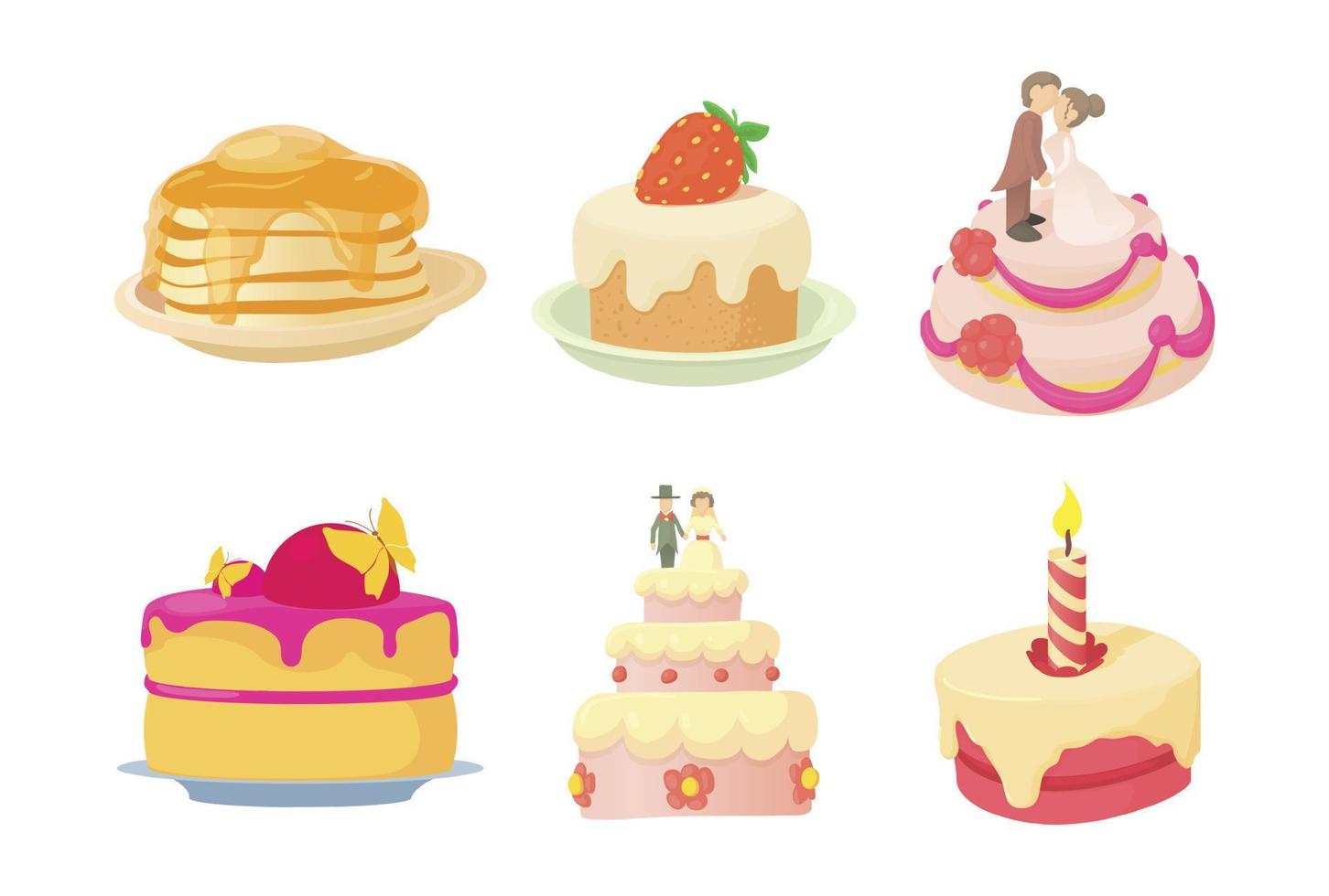 set di icone di torta, stile cartone animato vettore