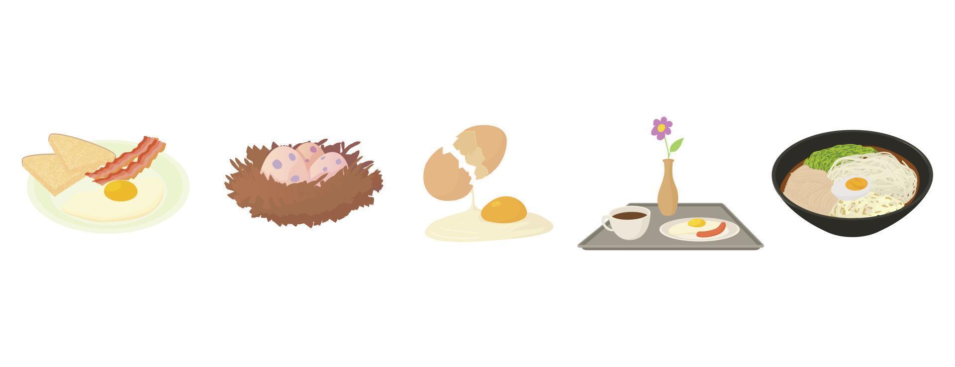 set di icone di cibo per uova, stile cartone animato vettore