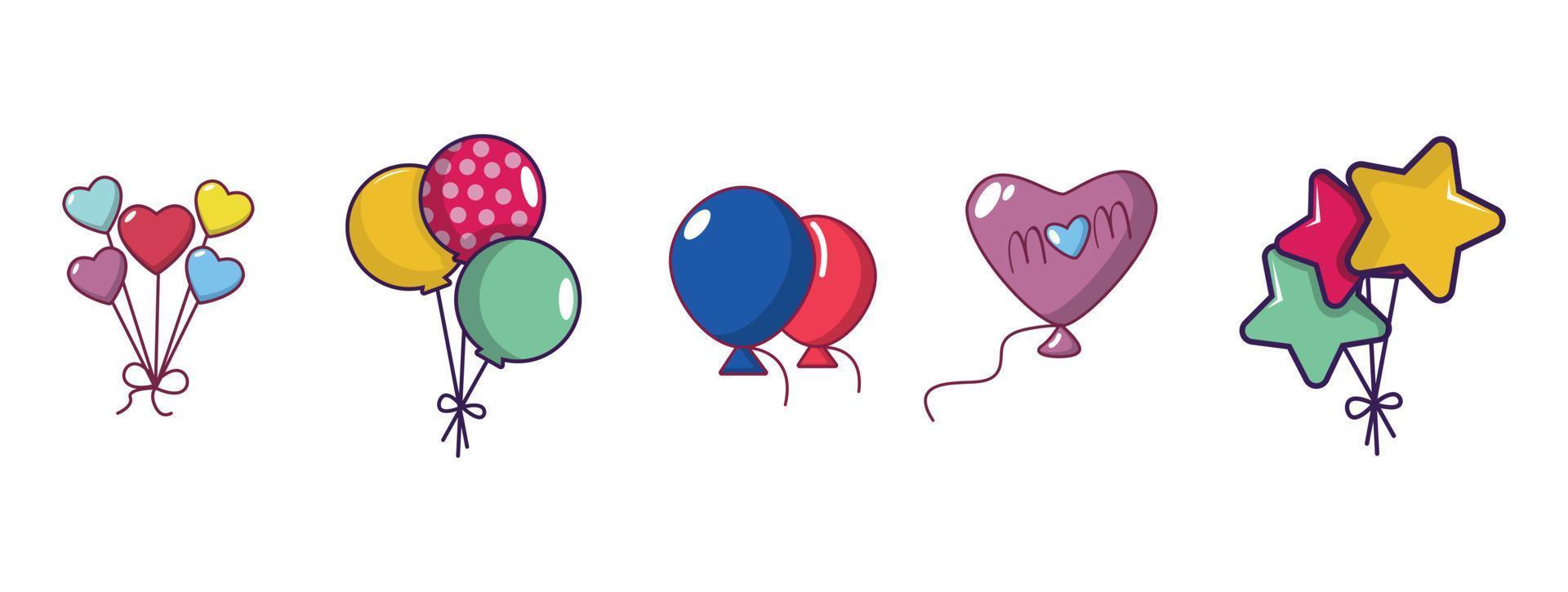 set di icone di palloncini, stile cartone animato vettore