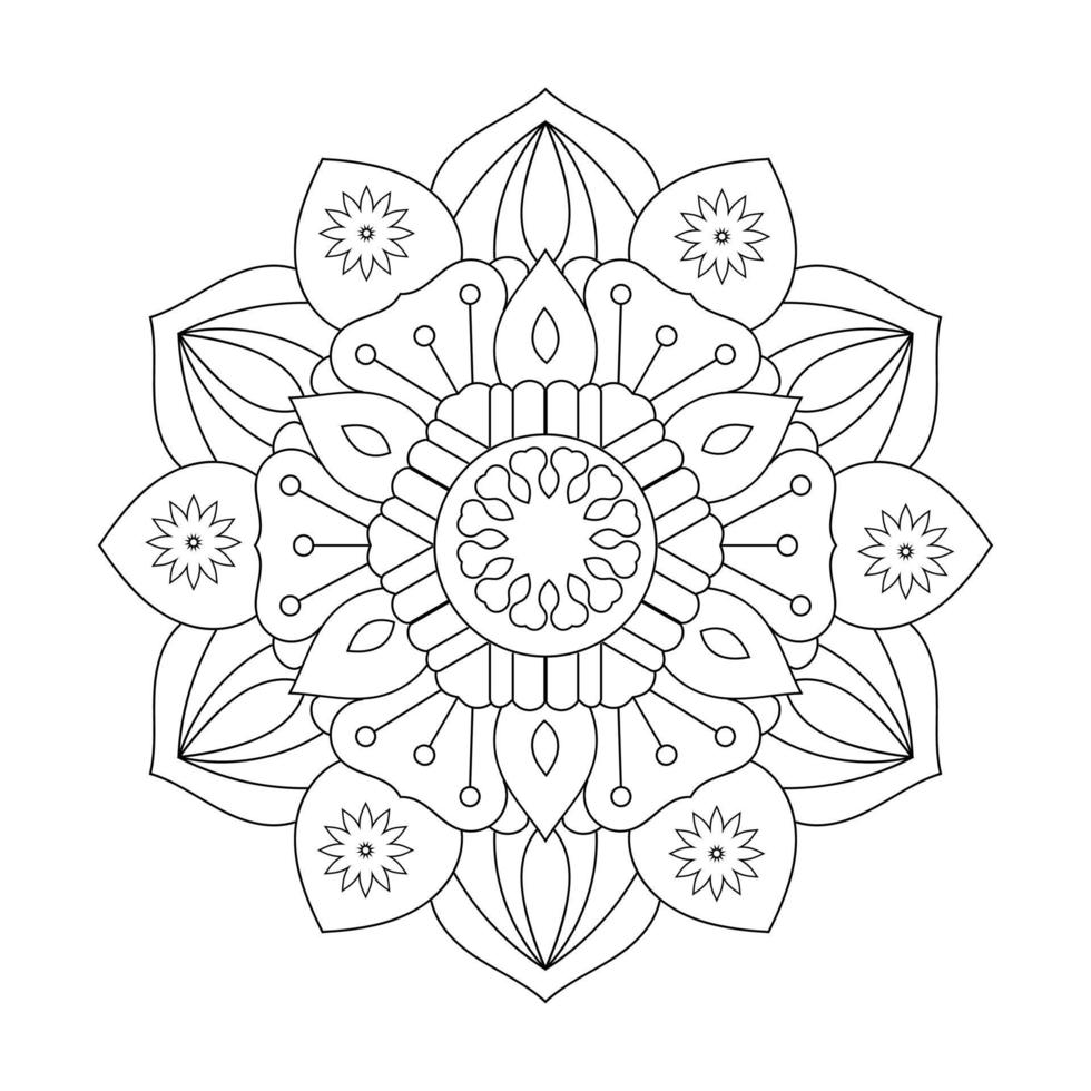 design mandala floreale con linea in bianco e nero in stile etnico vettore