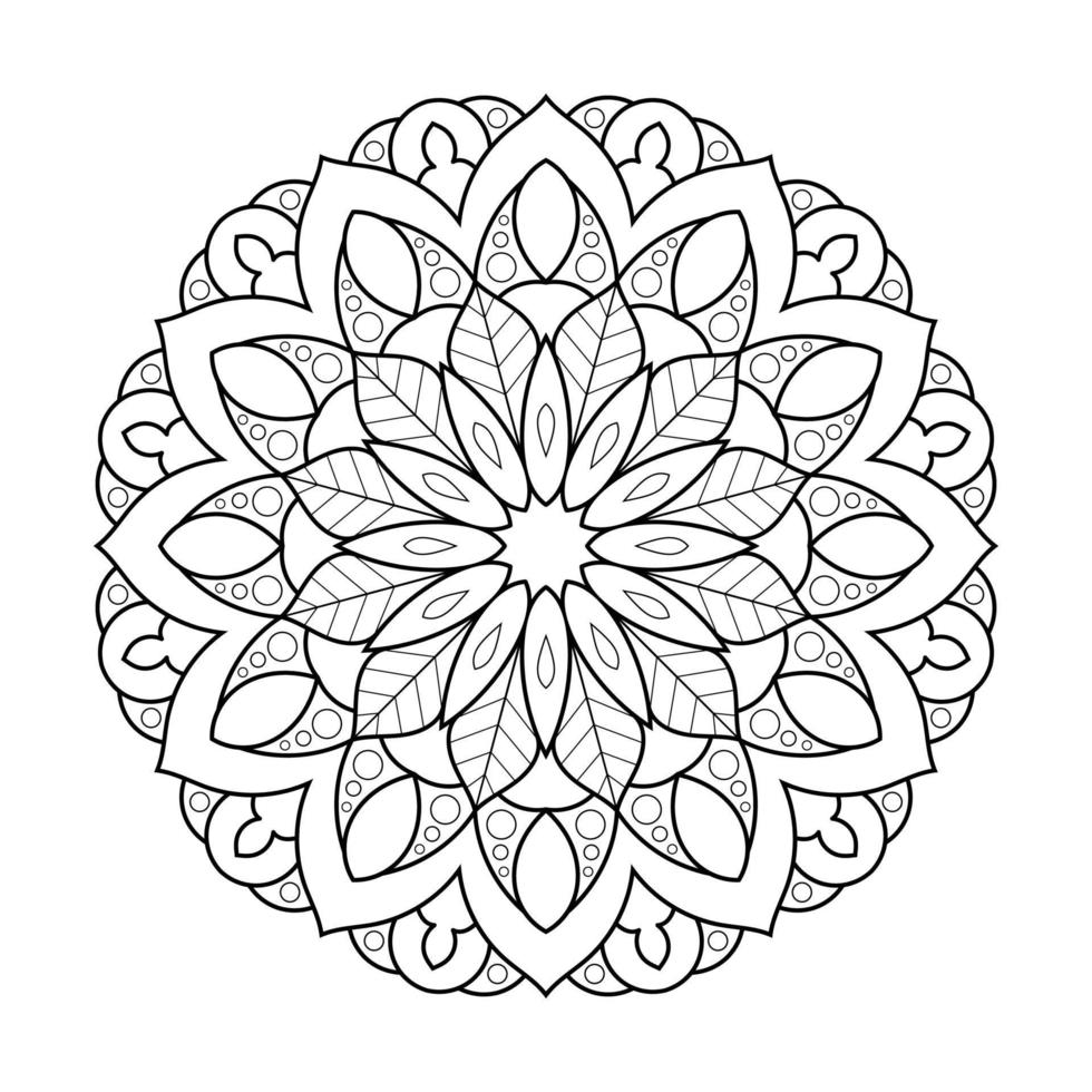 design mandala floreale con linea in bianco e nero in stile etnico vettore