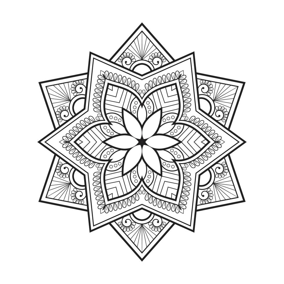 design mandala floreale con linea in bianco e nero in stile etnico vettore