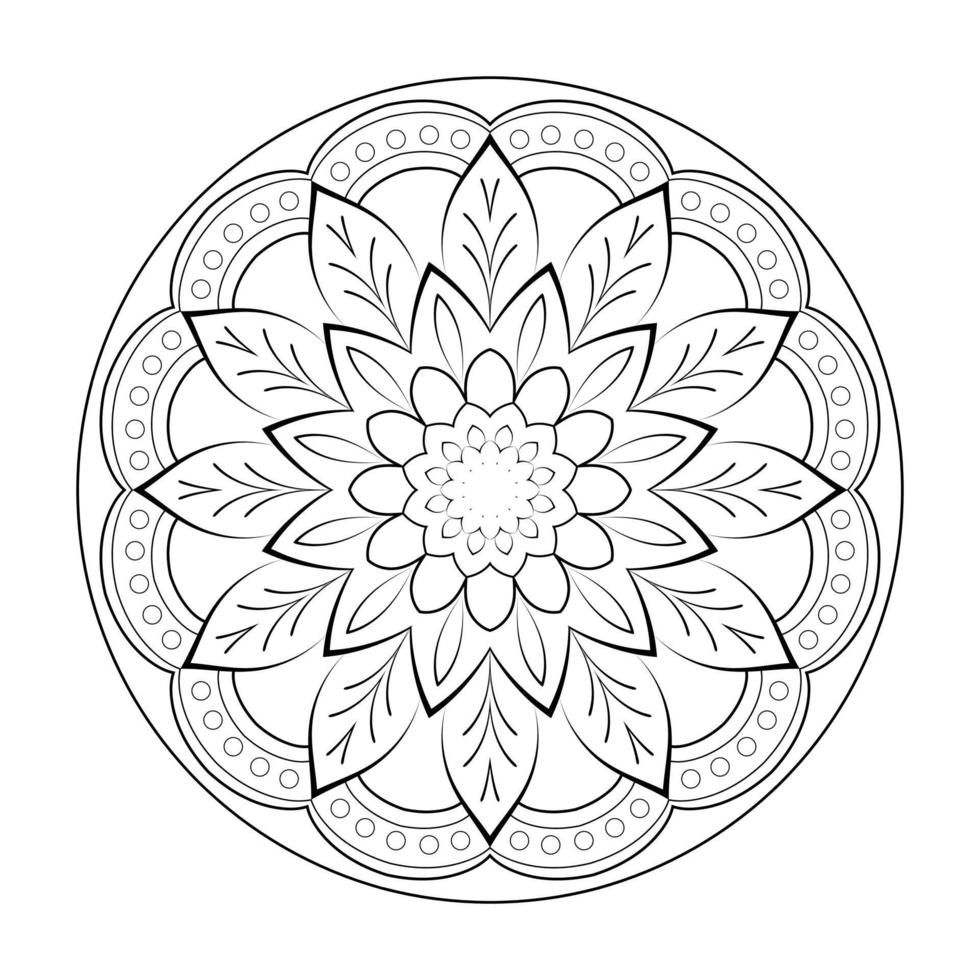 design mandala floreale con linea in bianco e nero in stile etnico vettore