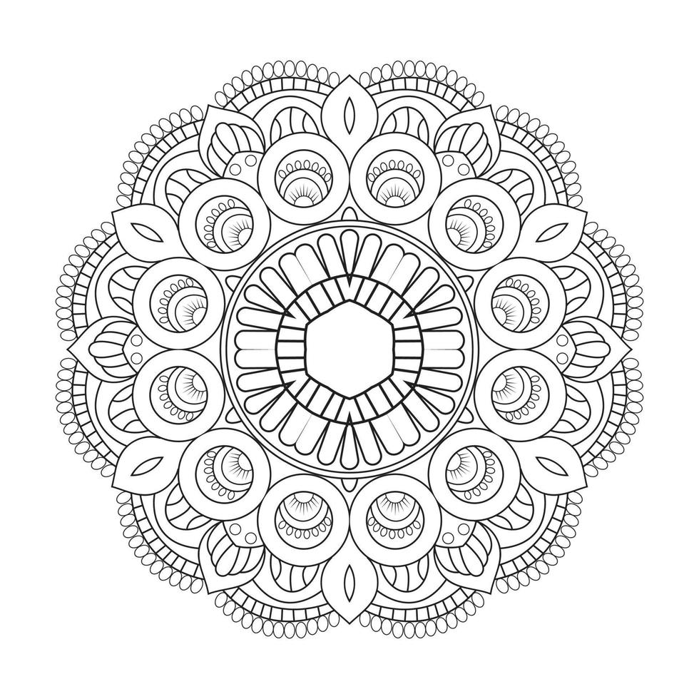 design mandala floreale con linea in bianco e nero in stile etnico vettore