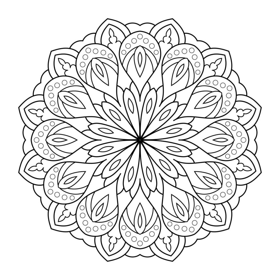 design mandala floreale con linea in bianco e nero in stile etnico vettore