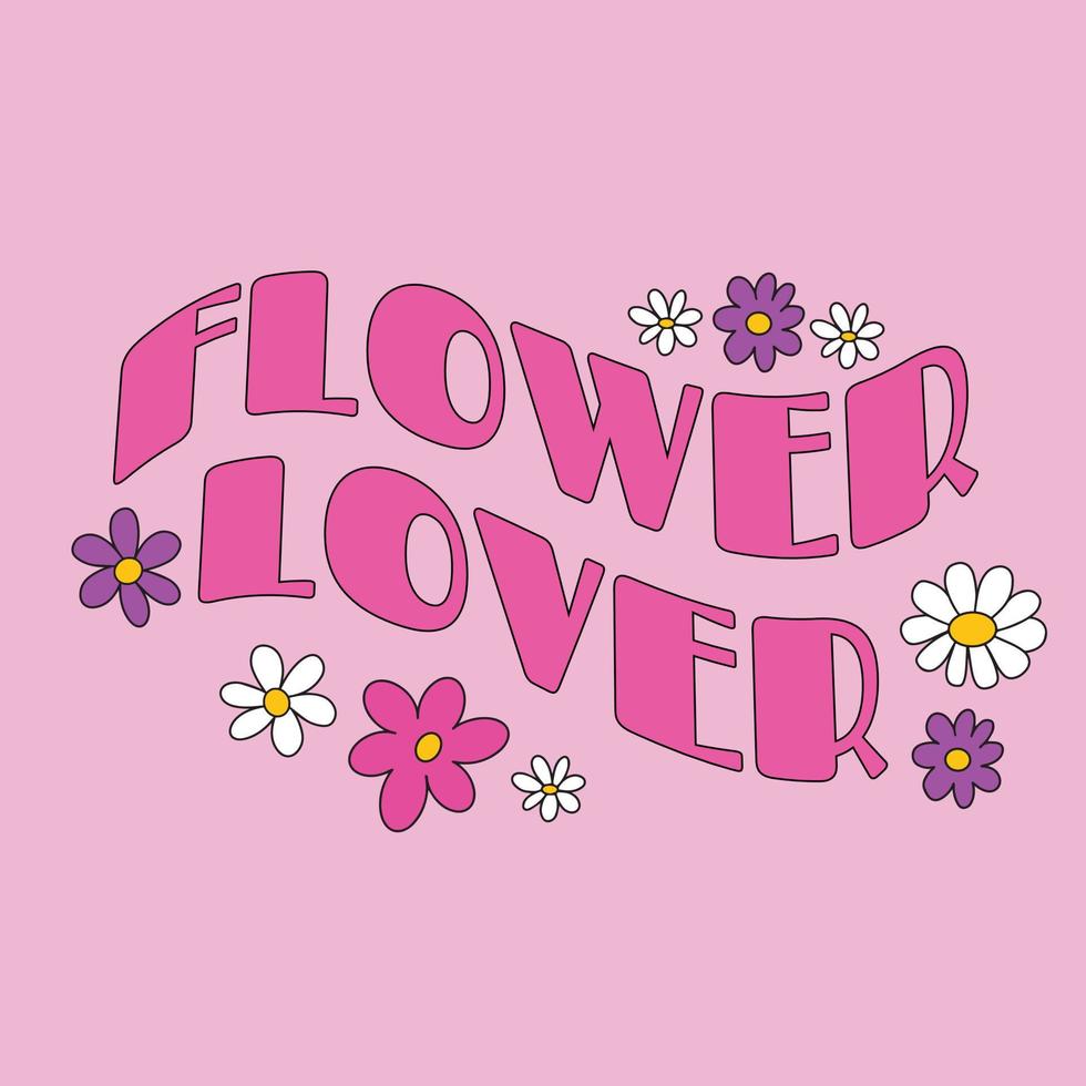 stampa carina - amante dei fiori con camomilla daisy testa di fiore scarabocchio. semplice poster design, stampa t-shirt retrò alla moda vettore